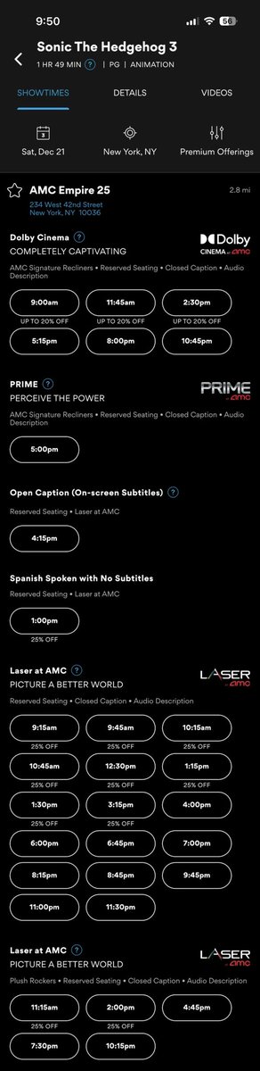 ethan_kraft's tweet photo. i need someone to explain why there are 31 showings of sonic the hedgehog at the times square amc tomorrow https://t.co/xXdmtF7kIM