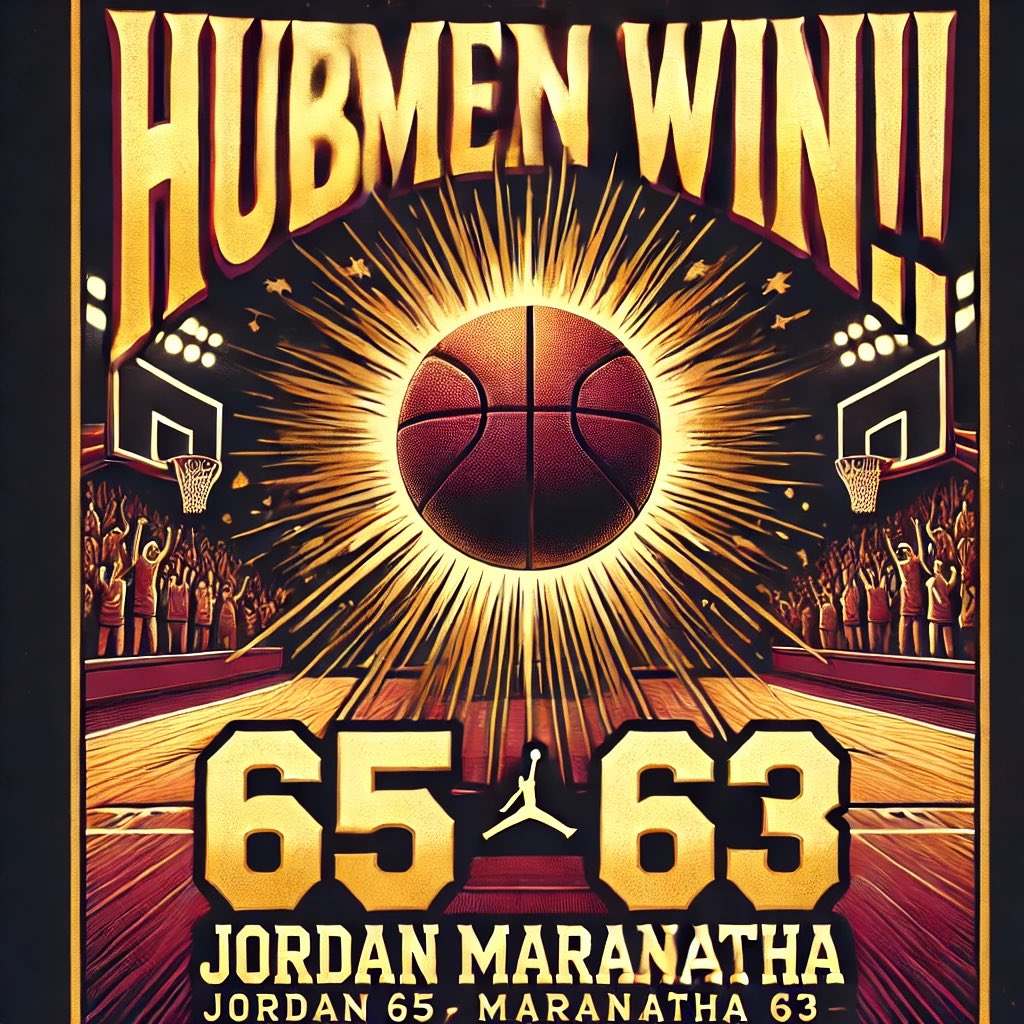Jordan holds off Maranatha in a nail biter. Hubmen move to 6-1 going into Christmas break. 

#BuildingChampions 🏀🔨🏆
