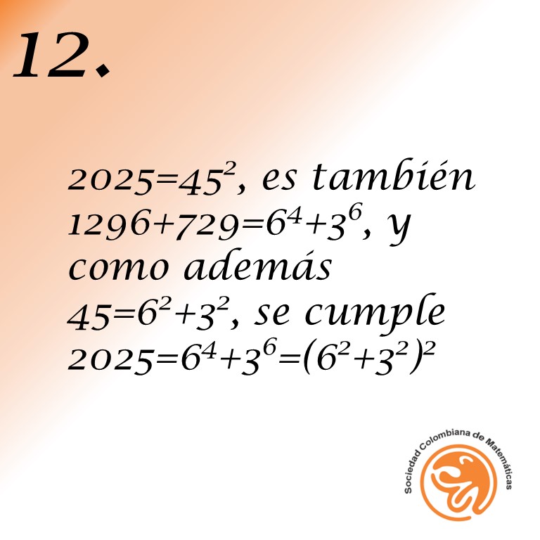 ¿Sabías que 2025 es la suma de una potencia sexta y una potencia cuarta? ¡Este número está lleno de sorpresas! No olvides que cuentas con #25DatosSobre2025 para enterarte de algunas de esas sorpresas

#MatematicasParaTodos