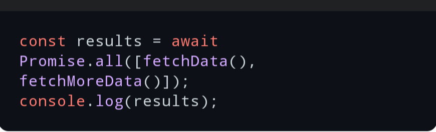 ReactRover's tweet image. Speed up your async tasks with Promise.all 🚀
Need to run multiple promises in parallel? Here’s how:

⚠️ If one fails, all fail. For independent tasks, use Promise.allSettled!&quot;

What do you think?