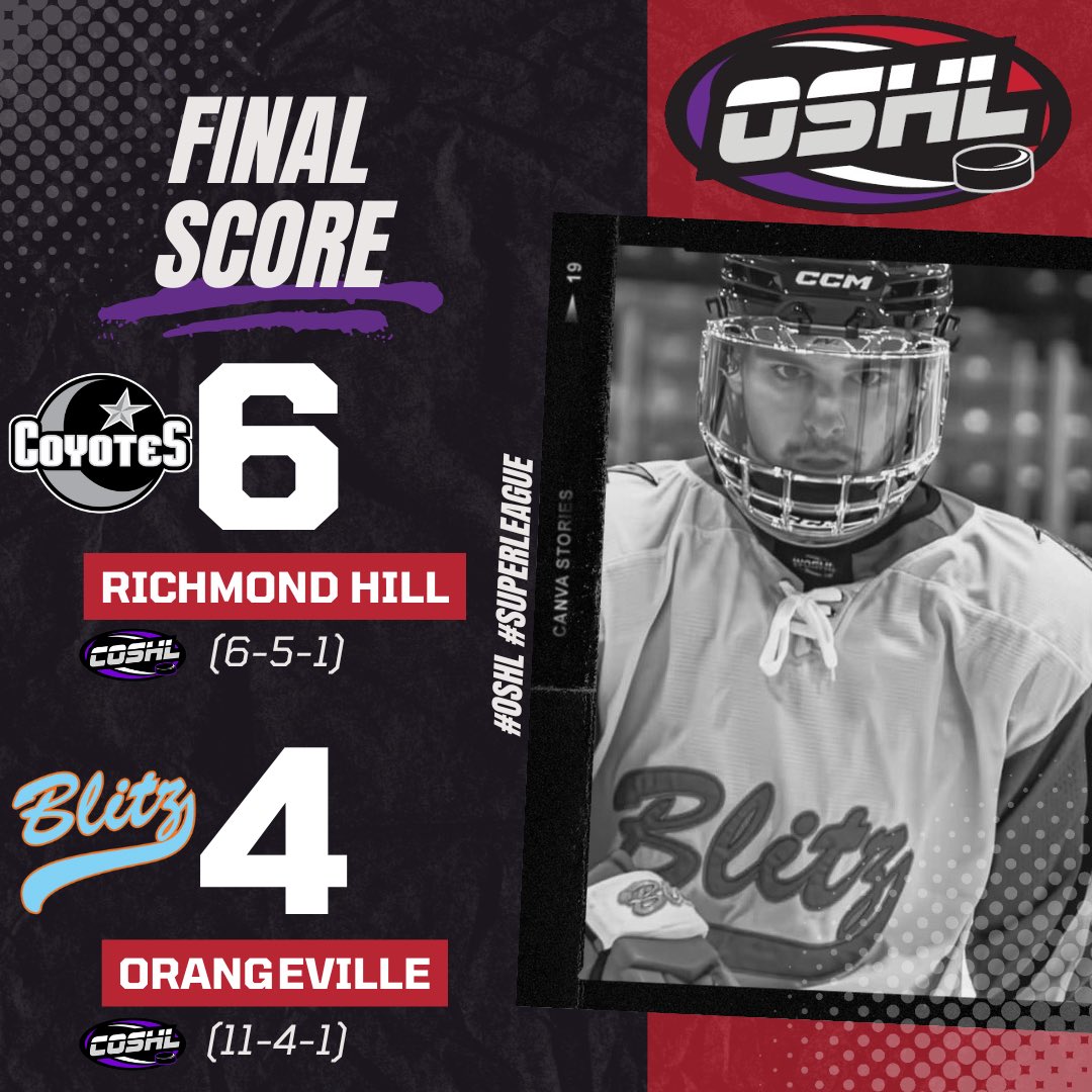 Upset alert! Richmond Hill takes down Orangeville at The Igloo!
6-4 Final

#OSHL #SuperLeague
