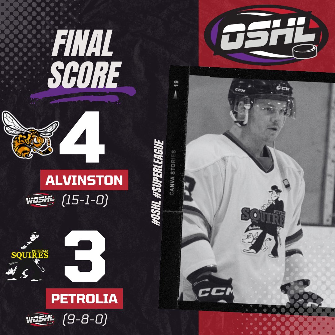 Alvinston wins a close one in the battle of Lambton County over Petrolia!
4-3 Final

#OSHL #SuperLeague