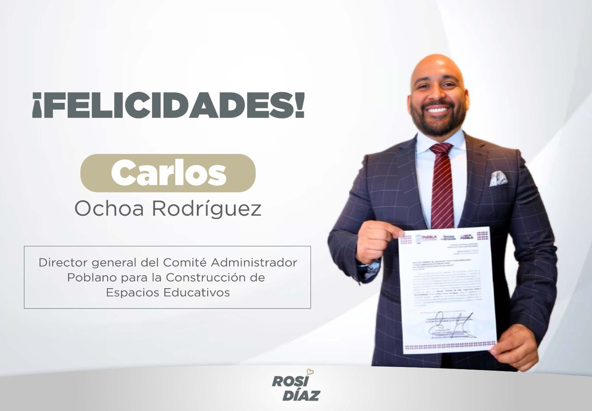 Felicito con afecto a Carlos Ochoa por su nombramiento como Director General del CAPCEE, no tengo duda que hará un gran trabajo al frente de este importante organismo en favor de la educación de las y los poblanos. ¡Enhorabuena por Puebla!