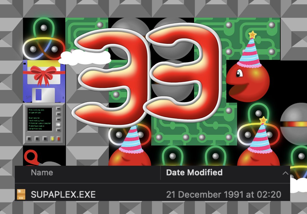 Murphy turns 33 years old today. Almost 5 of them Online. 2.193.054 Supaplex levels solved! #supaplex #boulderdash #indiegames #gamedev #indiedev #indiegame #puzzle #indiegamedev #gamedesign #gamedevelopment #gamedev #indiegames