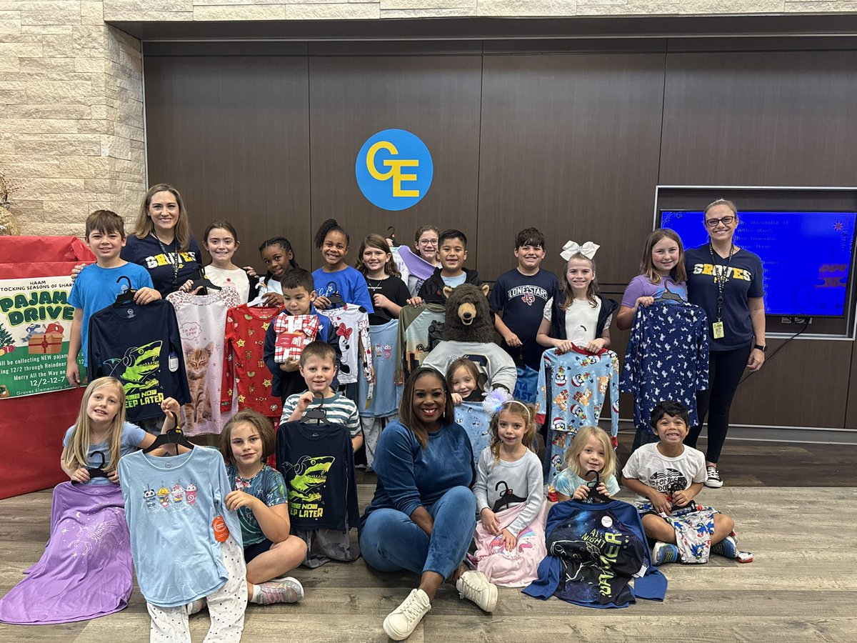 Big hearts &amp; Giving spirits! The GE grizzlies led a successful Pajama Drive for HAAM.  💙💛 Thank you <a href="/GrovesPto/">Groves Elementary PTO</a> for your support! <a href="/HumbleISD/">Humble ISD</a> <a href="/Christy_Erb/">Christy Erb</a> <a href="/StephanieRDavi1/">Stephanie Davis</a>
