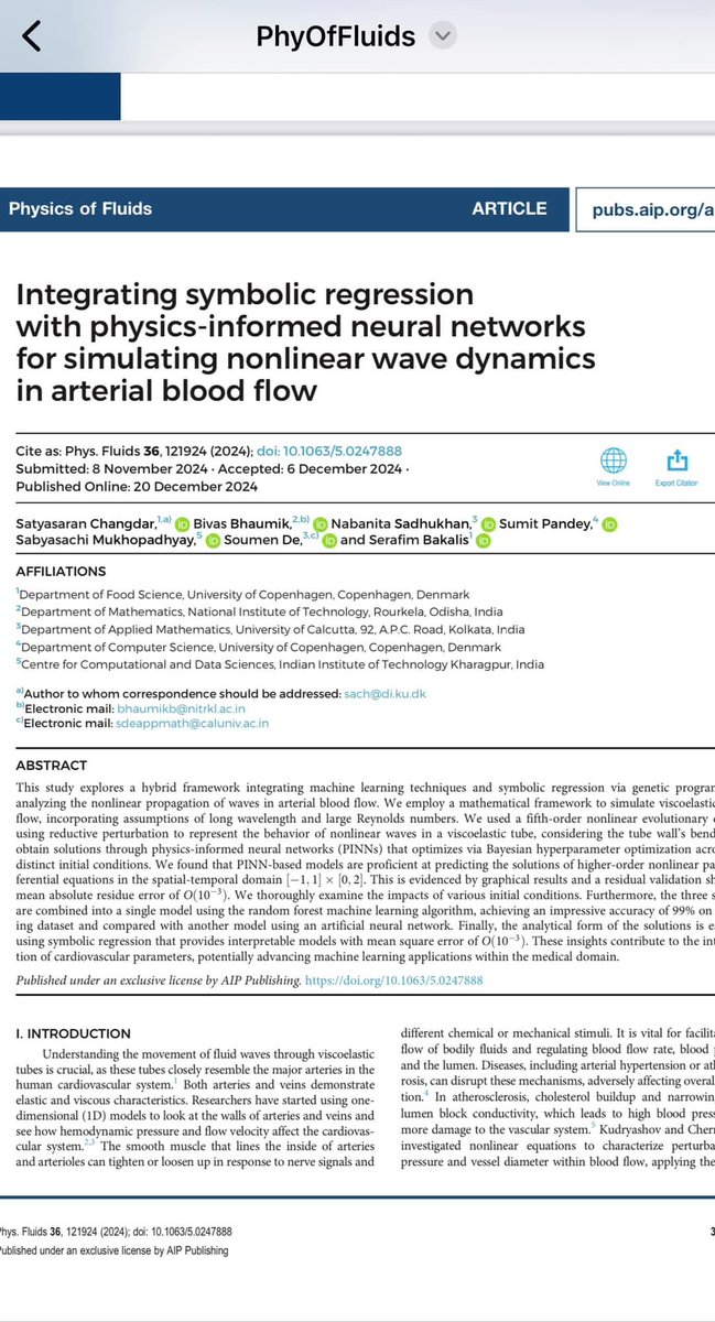 sabyasachi_uni's tweet image. My collaborative research work with international collaboration, #UniversityofCopenhagen, Denmark, has been published in a Q1-ranked SCIE international journal, Physics of Fluids (I.F.: 4.1). Heartiest congratulations to all the coauthors. @UCPH_Research @IITKgp @AIP_Publishing