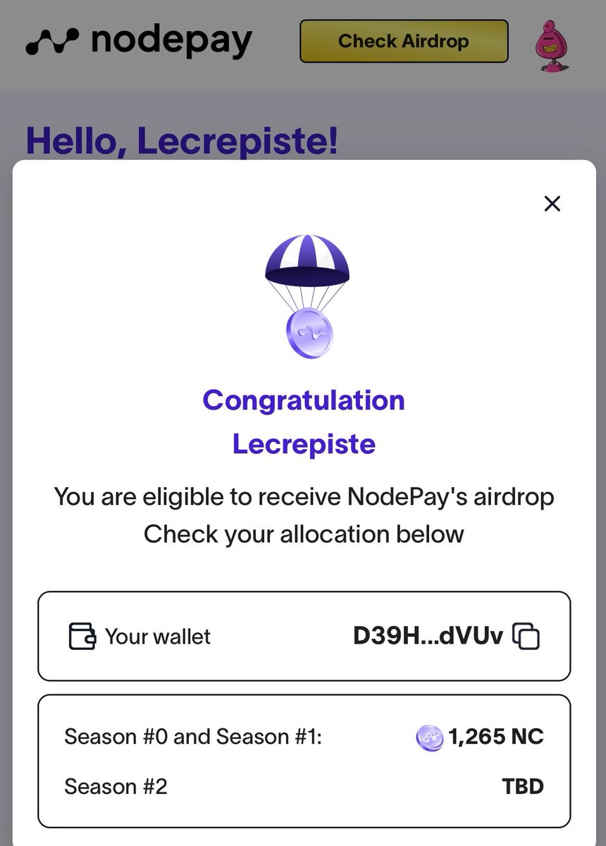 Nodepay Airdrop Checker Live 🪂 - Nodepay accidently deployed the airdrop  checker but suddenly romoved - Checker will come back soon. - Many  exchanges started to have deposit address of nodepay coin $