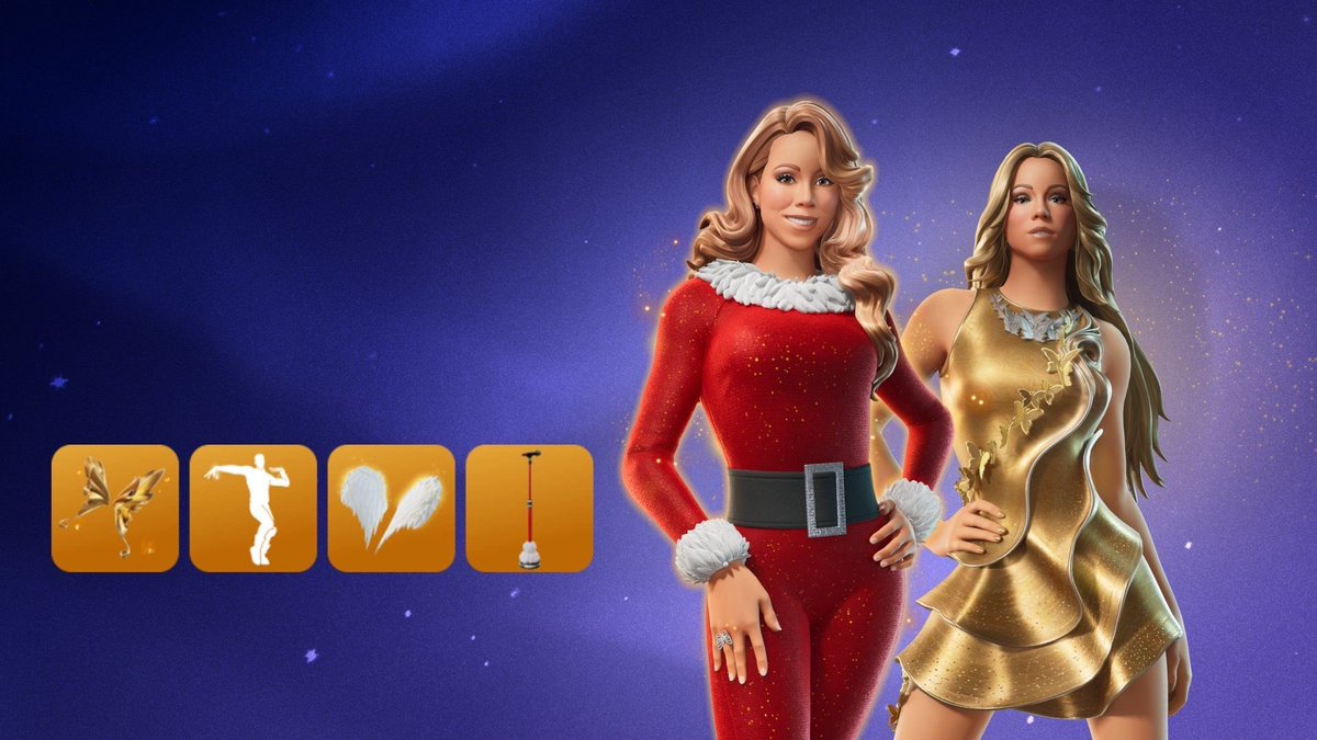 📢 Mariah Carey SKIN Giveaway 🎁

HOW TO ENTER! ➡️
- Follow me
- Like &amp; RT this post
- Comment a Mariah GIF! 

The bundle includes Santa Suit Mariah Outfit and the glamorous gold Mariah Carey Outfit, the Angelic Wings and Gilded Honey Wings Back Blings, as well as Mariah’s Mic