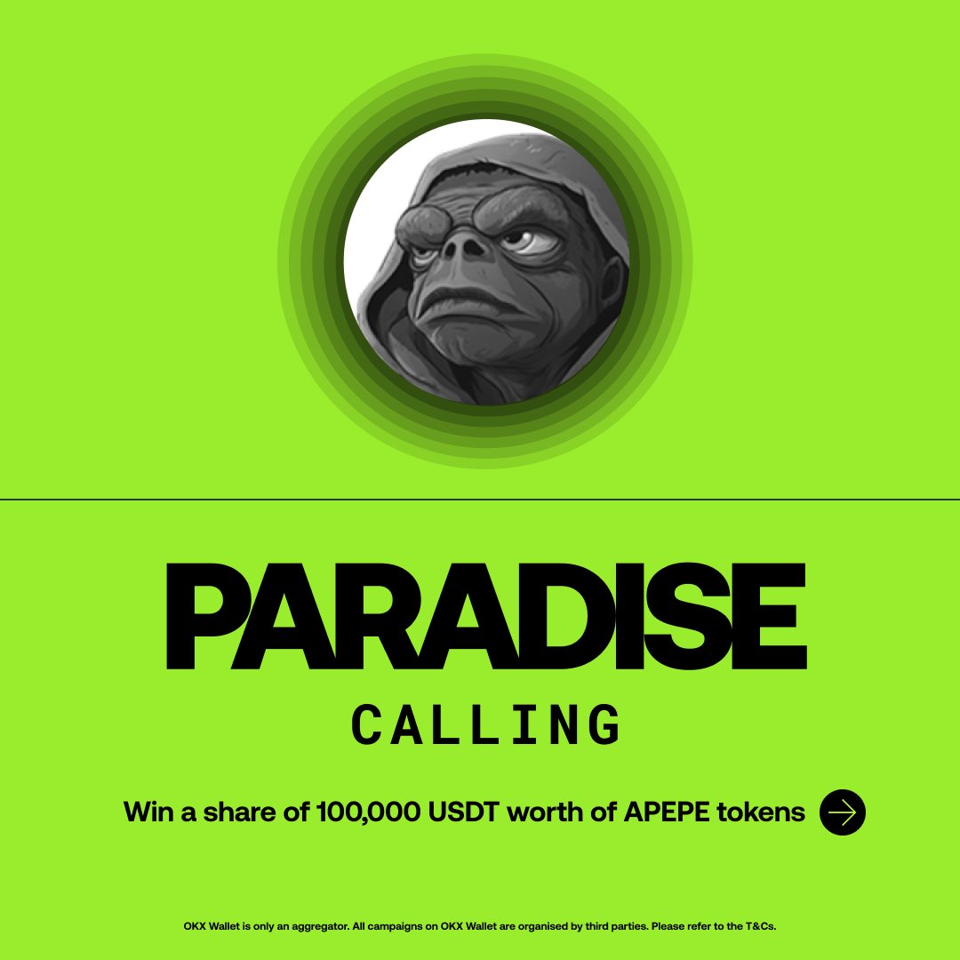 wallet's tweet photo. APEPE is your ticket to paradise this week with a treasure pool worth 100,000 USDT 🎟️🏝️

Trade a minimum of 10 USDT worth of any token on the Polygon network to participate.

See more: https://t.co/5BQwrttzWp https://t.co/sun8OoYA68
