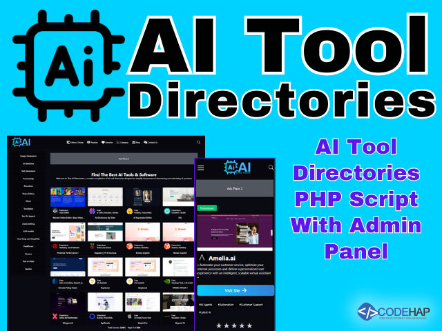 CodeHap's tweet image. AI Tool Directories PHP Script: Build Your Own AI Resource Hub
codehap.com/store/ai-tool-…
The AI Tool Directories PHP Script is a customizable solution for creating a comprehensive AI tool directory. It features a powerful admin panel for easy management and organization.