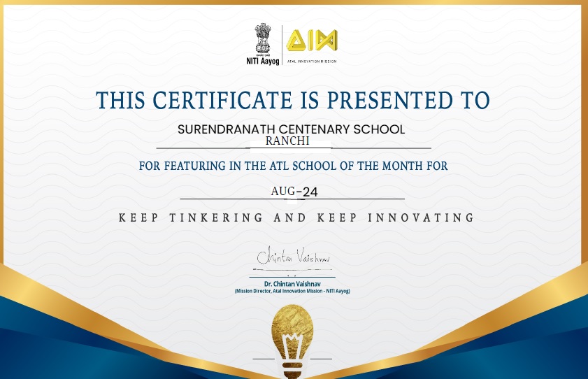 scs_ranchi's tweet photo. School of the Month for JULY, AUGUST and OCT 2024. Only school in Ranchi to get this recognition from @AIMtoInnovate  in these 3 months. @NITIAayog 
#scsranchi #innovation #ProudAchievers https://t.co/D8ChuWv3TI