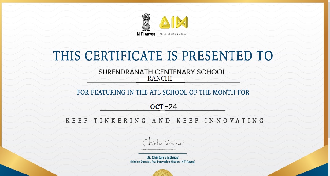 scs_ranchi's tweet photo. School of the Month for JULY, AUGUST and OCT 2024. Only school in Ranchi to get this recognition from @AIMtoInnovate  in these 3 months. @NITIAayog 
#scsranchi #innovation #ProudAchievers https://t.co/D8ChuWv3TI