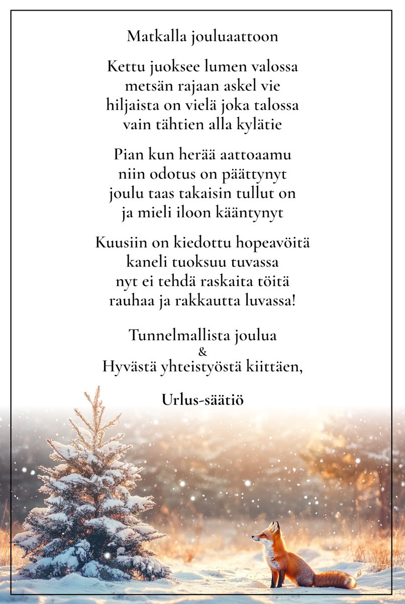 Urlussaatio's tweet photo. Lomailemme 21. - 29.12.2024. Toimisto on auki taas 30.12.2024.
Säätiömme toivottaa teille kaikille oikein hyvää joulua ja onnellista uutta vuotta.
p.s Haku on vielä auki 31.12.2024 kello 23:59 saakka. https://t.co/hfR9oyWtZC