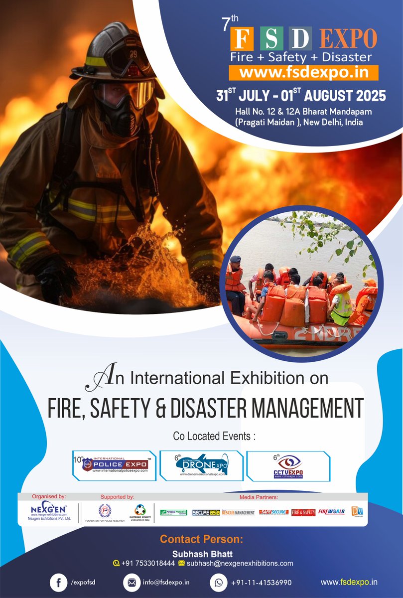 FSDEXPO's tweet photo. Be a part of FSD (Fire + Safety + Disaster Management) Expo scheduled during 31 July - 01 August 2025 at at Bharat Mandapam (Pragati Maidan) in New Delhi, India.
For More Info visit : https://t.co/G0epIXpRH5
#Fsdexpo #Homelandsecurity  #fsdexpo #fire #firesafety  #fireepxo https://t.co/ArmQWJYCi8