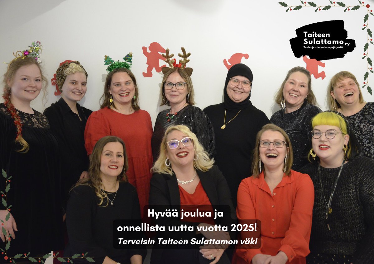 <a href="/Sulattamo/">Taiteen Sulattamo</a> väki  toivottaa lempeää hyvän mielen Joulunaikaa. Taiteen Sulattamon toiminta on joulutauolla 23.12.2024 – 6.1.2025. Suurkiitos kävijöillemme ja yhteistyökumppaneillemme kuluneesta vuodesta!
Tavataan 7.1.2025 iloa ja valoa Uuteen Vuoteen.
#Joulu