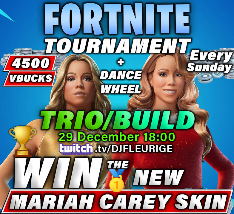 DJFLEURIGE's tweet photo. MARIAH CAREY 4500 VBUCKS TRIO BUILD CUP 29 DECEMBER 2024. In 2024 hebben we veel nieuwe vrienden gemaakt en om het jaar goed af te sluiten doen we dit Trio Build toernooi als mijn dank voor alle support. #Fortnite #vbucks #triocup #vbucksgiveaway #mariahcarey #Tournament #NL #BE https://t.co/2VU8RxcHAC