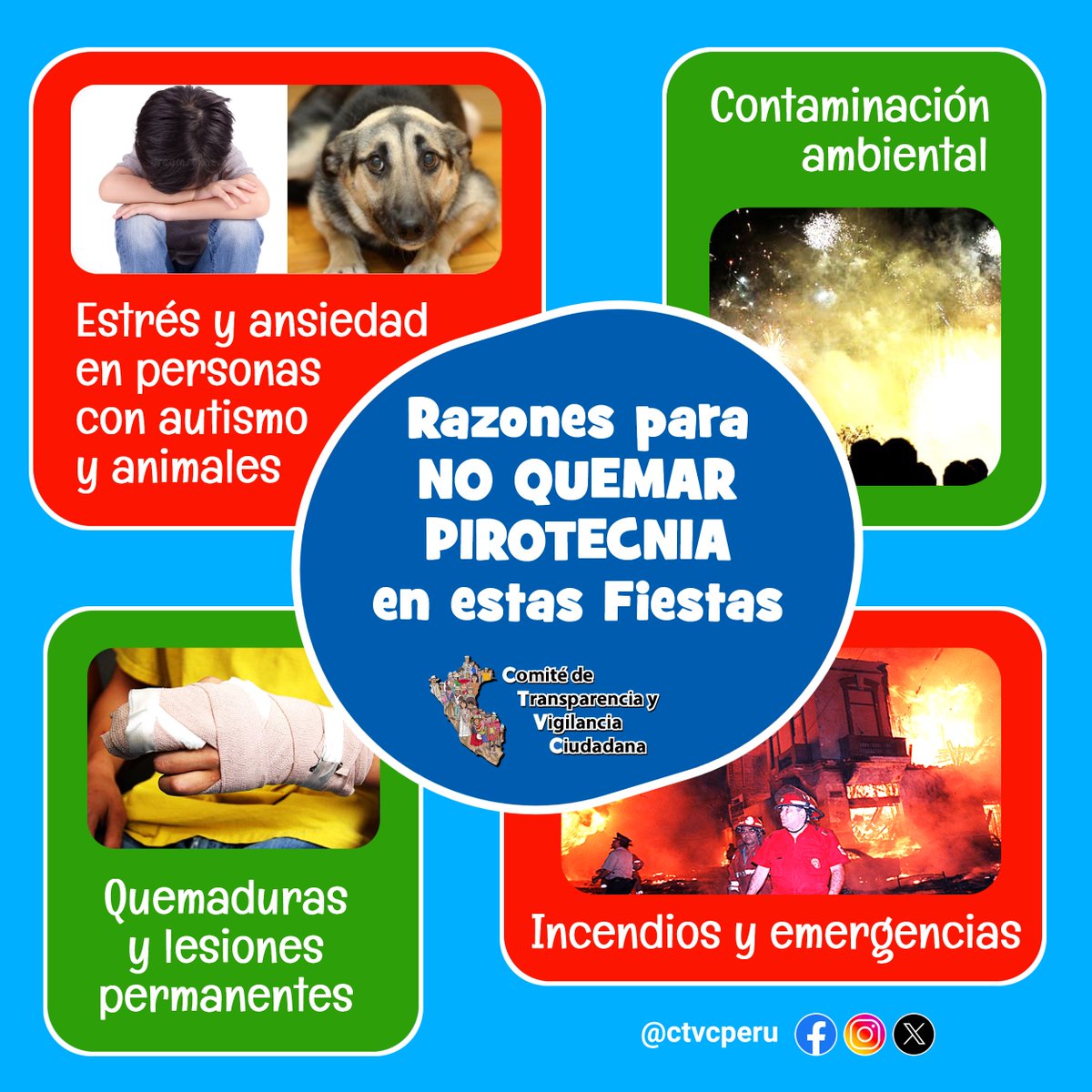 ctvcperu's tweet photo. #CTVCteCuida | Los fuegos artificiales son peligrosos y pueden causar daños graves a las personas y al medio ambiente. Contribuye a que las Fiestas sean seguras para todos. ¡No uses pirotecnia!
📍Prevención es #ParticipaciónCiudadana
#FelizNavidad #NoPirotecnia #Navidad2024 https://t.co/lnmDuPMKHD