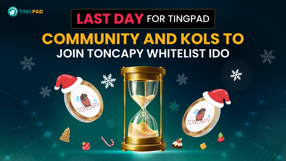 TingPadCrypto's tweet photo. π 10 BIG CEXs, including Tier 2, will list TonCapy on Jan 15, 2025! π
π₯ LAST CHANCE to join TonCapyβs IDO Whitelist!
Community: https://t.co/wsEnYQkGy5
KOLs: https://t.co/ZQbmTHR2li
#TingPad #TonCapy #IDO #Whitelist https://t.co/hENTXzTc1G