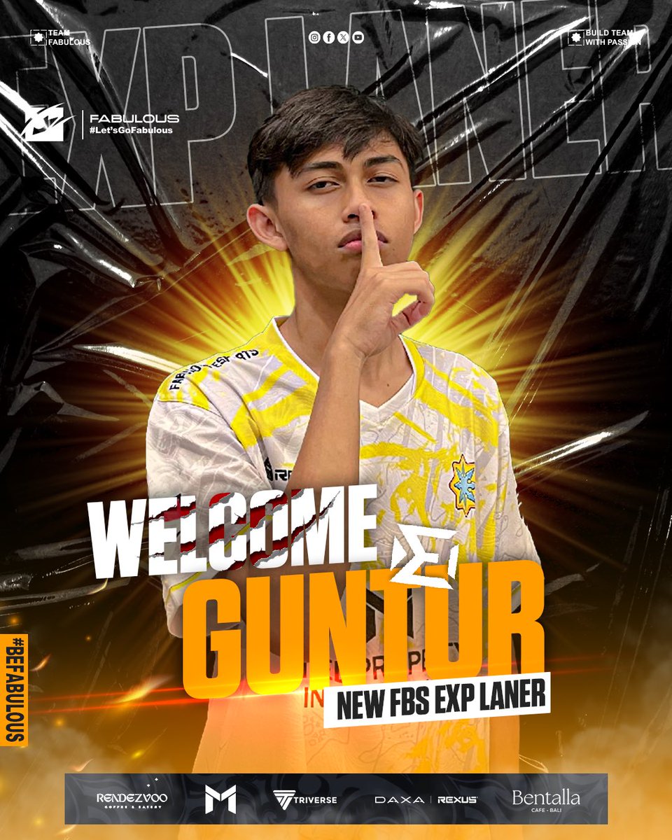 fabuloustve's tweet photo. Hi Gamers! 😎

Introducing our MLBB team :
Name = Guntur 
Role = EXP

Semoga dapat mengembangkan talenta dalam kompetisi @MLBB 🇮🇩

#fabulousesports #teamfabulous #mobilelegend #mlbb #esports #esport https://t.co/TpbShlmuzv