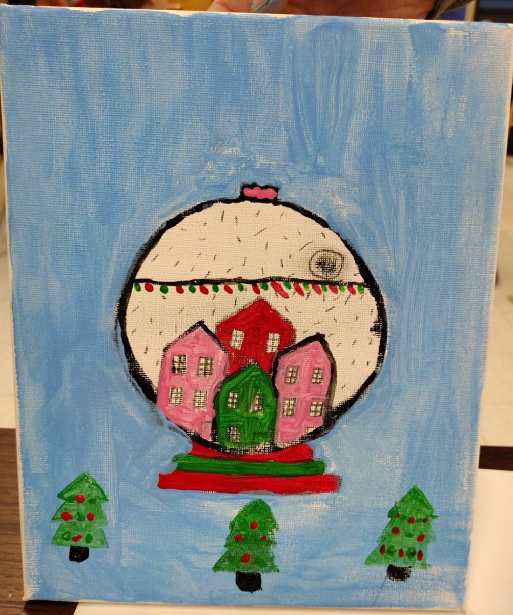 bargo_sheila's tweet photo. "๐จ Outstanding artwork alert! Check out this whimsical snow globe painting featuring colorful houses and festive trees by one of my talented students. Her creativity and details truly bring this winter wonderland to life!
#JOYTHROUGHART
@KEDCGrants @KyCharge @KedcARTS https://t.co/AbgBfIUqrJ