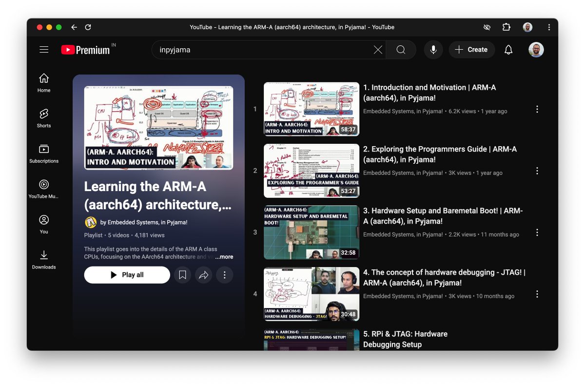 Raspberry-Pi - Baremetal Boot!

This playlist goes into the details of the ARM A class CPUs, focusing on the AArch64 architecture and various CPUs that implement it.

youtube.com/playlist?list=…