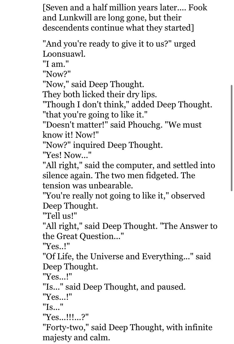 Ethan Mollick (@emollick) on Twitter photo Basically think of the o3 results as validating Douglas Adams as the science fiction author most right about AI.
When given longer to think, the AI can generate answers to very hard questions, but the cost is very high, and you have to make sure you ask the right question first. Basically think of the o3 results as validating Douglas Adams as the science fiction author most right about AI.
When given longer to think, the AI can generate answers to very hard questions, but the cost is very high, and you have to make sure you ask the right question first.