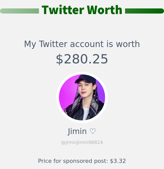 My Twitter worth is: $280.25

➡️ infinityweet.me/account-worth