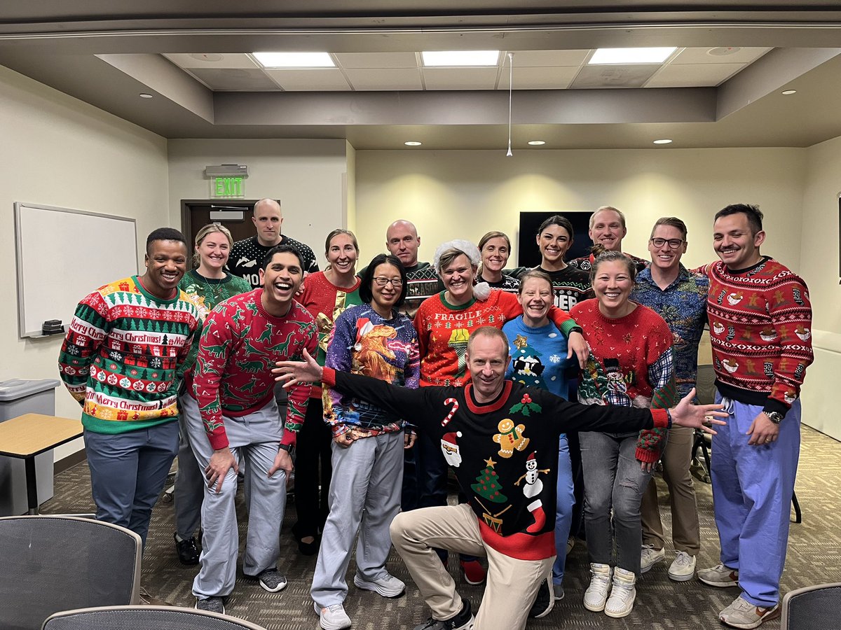 Some of our residents and attendings brought some holiday cheer to our Friday academics on <a href="/NMC_SD/">NMCSD</a>’s command ugly sweater day. Happy Holidays and Merry Christmas to all! 🎄🎁