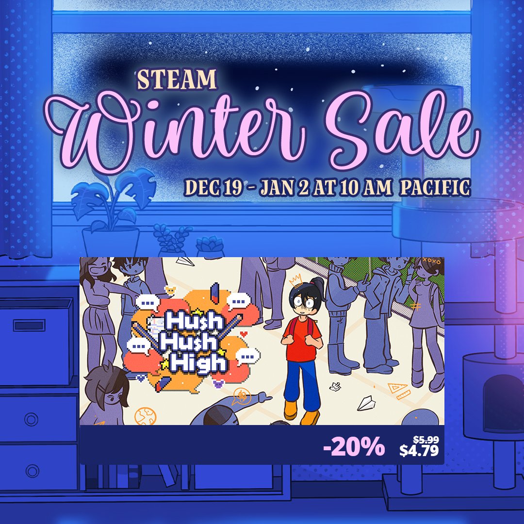 hushhushhigh's tweet photo. WINTER JUST GOT WARMER!!! ❄

Enjoy 20% off on Hush Hush High during the #Steam Winter Sale! ⚡💸

Grab your copy now: https://t.co/VWV4BJOMgI

#sale #indiedev #GodotEngine https://t.co/9DtSiy9I9i
