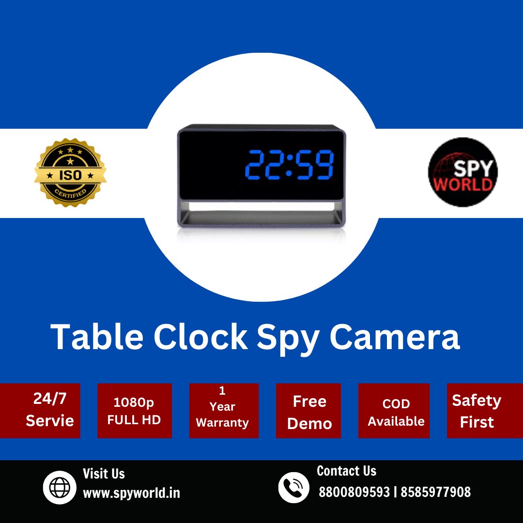 in_spyworld's tweet image. Discover the ultimate discreet surveillance solution with our Table Clock Spy Camera. Keep an eye on your space with this innovative and covert security device.

For any query:
Call us at 8800809593 | 8585977908
or visit us at: spyworld.in
#tableclock #hidden