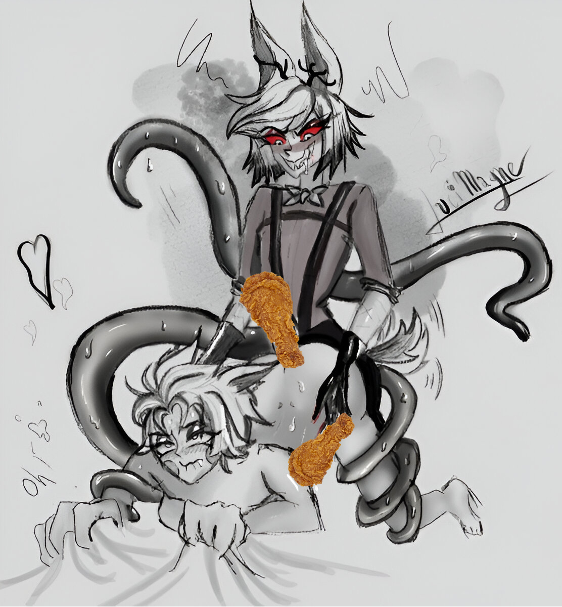 Estaba jugando con mi imaginación... y ¡Que le atino!
( ͡° ͜ʖ ͡°) 
#hazbinhotel #alastorxlucifer #radioapple #hazbinhotelfanart #alastorfanart #appleradio #doodle