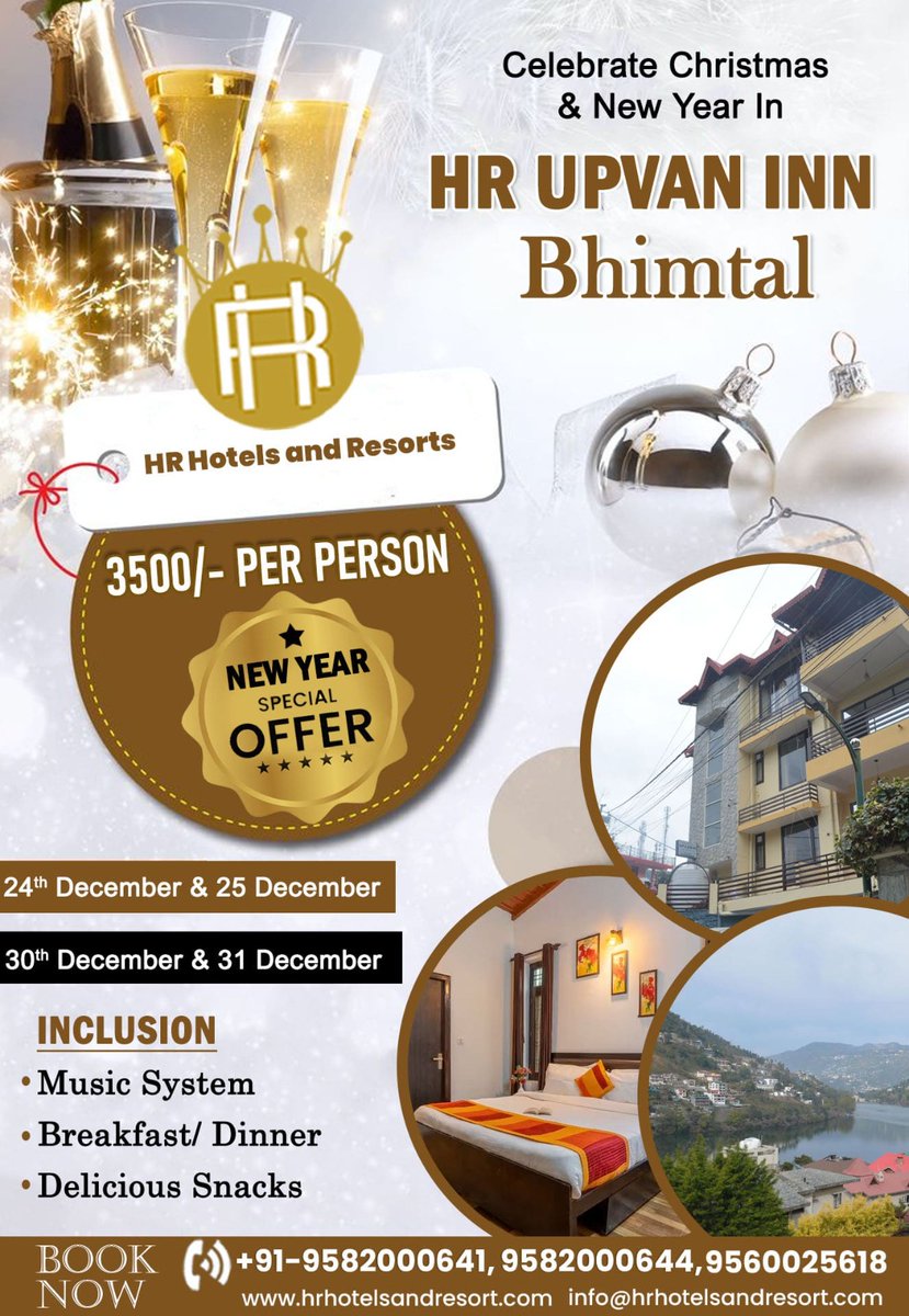 HR_HotelsResort's tweet photo. 🎉 Celebrate Christmas &amp; New Year 2025 with HR Upvan Inn in Nainital - Bhimtal 🌟 
.
https://t.co/YYSRduLy6W
.
📞 To Book Your Spot:

📱 Call us at: 095820 00641 | +91-8447159862 | 9560025618 

🏔️#nainital #bhimtal #lake #hrhotelsandresort #hrhotels #upvaninn #mountains #snowfall https://t.co/xa68az4FaM
