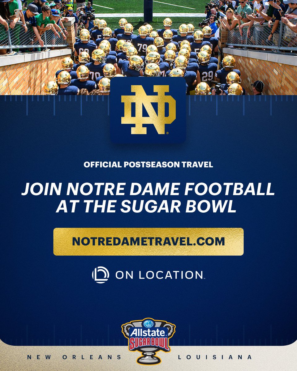 NEXT UP | SUGAR BOWL!

Make your reservation today to be part of an exciting travel opportunity to watch <a href="/NDFootball/">Notre Dame Football</a> play in New Orleans → goiri.sh/SugarBowlTravel

#GoIrish