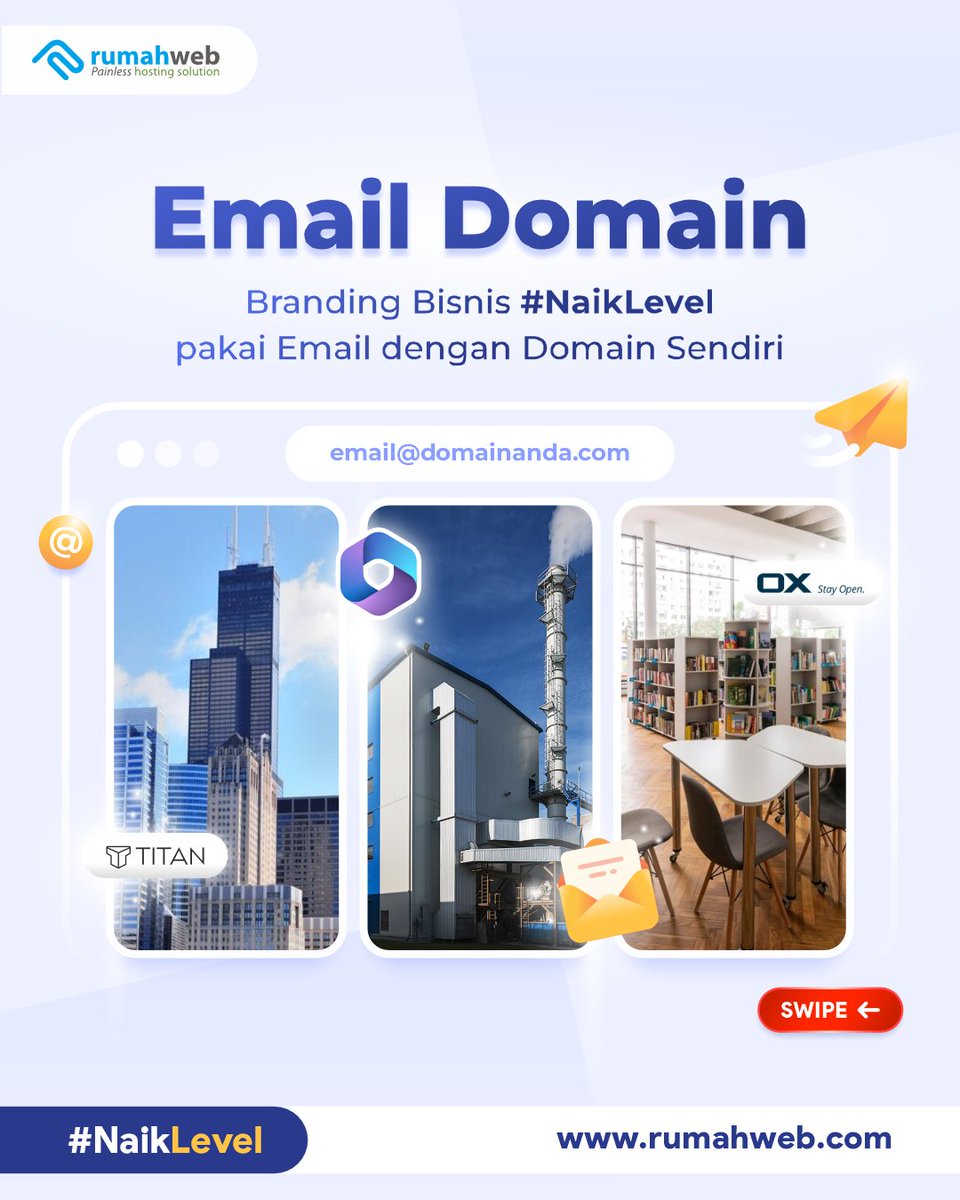 rumahwebtweet's tweet photo. Maksimalkan Branding dan Produktivitas dengan Layanan Email dari Rumahweb! ✉️

Pilih layanan email yang sesuai dengan kebutuhan bisnismu~

#EmailDomain #Rumahweb #TitanMail #Microsoft365 #OXMail https://t.co/raHo5PF7Ps