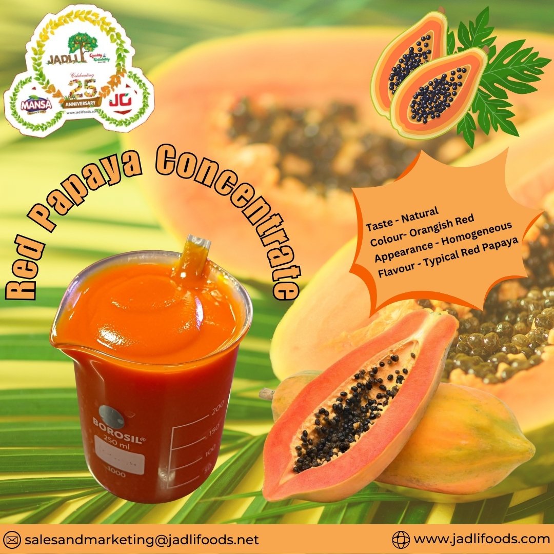 FoodsJadli's tweet photo. Experience the Richness of Nature with Jadli Foods's Red Papaya Concentrate! 
Perfectly natural with a typical red papaya flavor, this orangish-red concentrate offers a homogeneous appearance and exceptional quality. 
.
#redpapayaconcentrate #redpapaya #redpapayapuree #FruitPulp https://t.co/mnCw7zLllW
