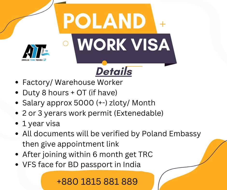 abdullahtravel1's tweet photo. #poland work visa======
=> Factory/ Warehouse worker
=> 8 hours duty + OT
=> Salary 5000 (+-) Zloty/Month
=> 2/3 years work permit (extendable)
=> 1 year visa
=> Work permit &amp; All documents will be verified in the Poland embassy then the embassy will give an appointment https://t.co/3h1WuBBtEm
