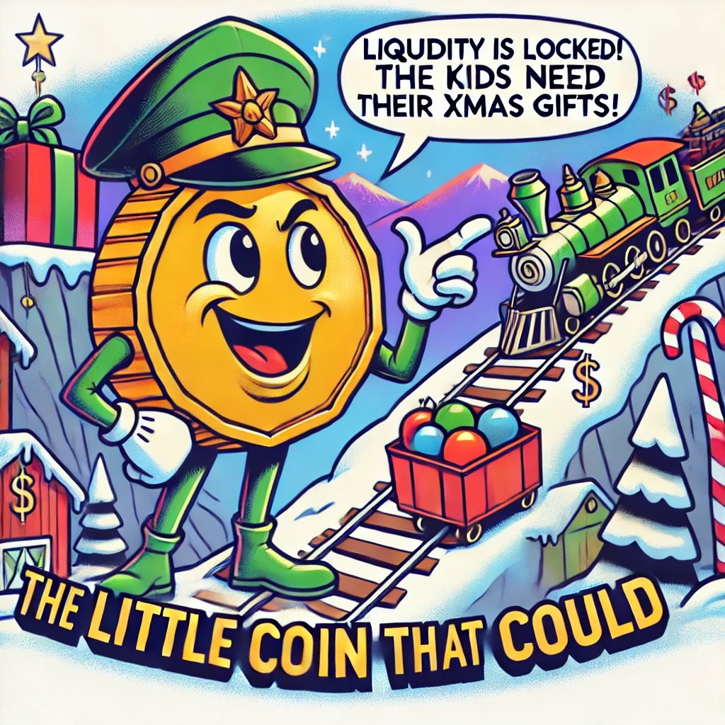 LittleCoinCould's tweet photo. The Little Coin that Could ($LCC)
Hop Aboard everyone! This little coin needs to get up over the mountain before X-mas to deliver the children their gifts!  A good old fashioned rootin’ tootin’ ETH memecoin.  Liquidity Locked (@UNCX_token ).  Contract Address (ETH): 0x658aa4b9307f5c8e04e4a0f480c69e48748a3a60