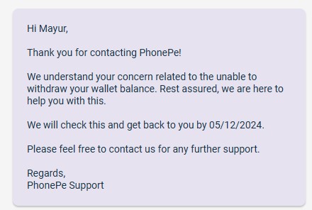 mayurjadhao1's tweet photo. @PhonePe @PhonePeSupport @_sameernigam 

WORST SERVICE support from Phoepe 😡😡

Hi Sameer 
I had loaded the amount to phonepe account on 6th Nov and I am not able to withdraw money. Had raised complaint with support team on 25thNov. Complaint id ending with 2411 https://t.co/G6enK1KMz7
