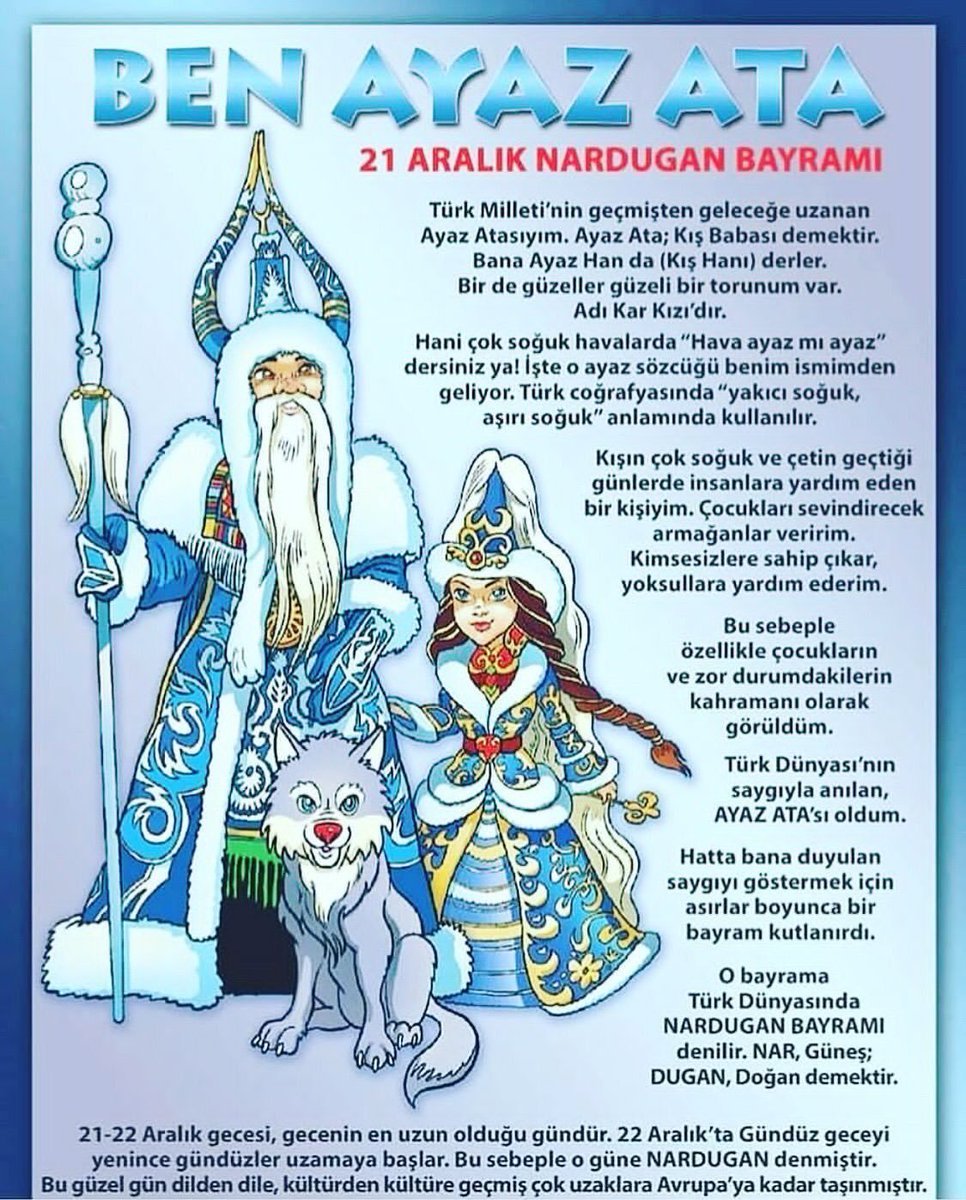 AyAtaTurk_'s tweet image. "Nardugan Kut'lu gelsin.
 Ayaz ata el versin.
 Akça ağaç göğe değsin.
 Gün geceye galip gelsin."   
    
  TÜRK'ün ve tüm Türk Dünyasının   
    ☀️❄️#NarduganBayramı❄️☀️
                 🇹🇷Kut'lu Olsun🇹🇷
    Bolluk ve berekete vesile olsun.
#NarDugan #NarTugan #21AralıkEnUzunGece