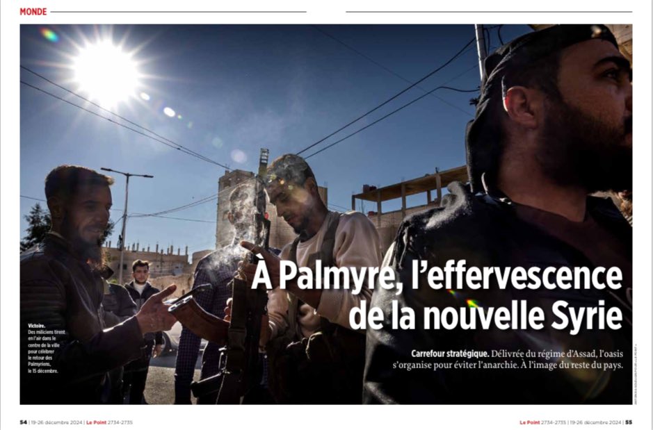 Magazine Le Point cette semaine. Séries de grands reportages exclusifs. Le premier à Palmyre en Syrie libérée avec les rebelles. Par Guillaume Perrier, Daham Alasaad, photographies de Antoine Agoudjian.