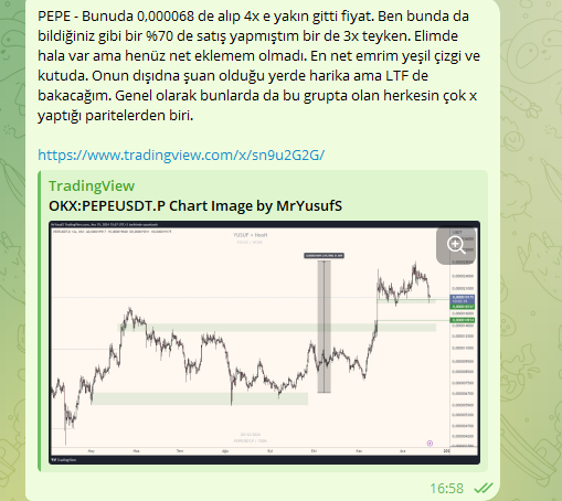 traderyusufnoon's tweet photo. $PEPE 

X'te ve Mentorlükte 0,00068 den alıp 3x yapmıştık. Analiz sonrası son düşüşte de dipten dahil olundu ve %30 da.. 
Analiz ve sonrası🫡 https://t.co/weapoKgIz3