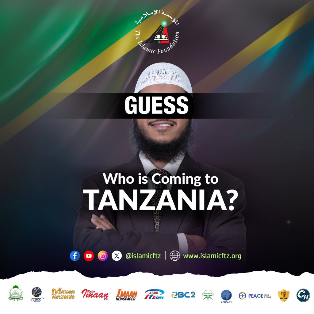 islamicftz's tweet photo. He is a graduate of Sharia in Saudi Arabia, a young and energetic international orator on Islam and Comparative Religion.
This will be his first visit to Tanzania.
Who is He?
#peacetv #azammedia #mahaasintv #zbc2 #africatv #peacetravel #pgs#ch_designs https://t.co/q9V8yYUOeQ