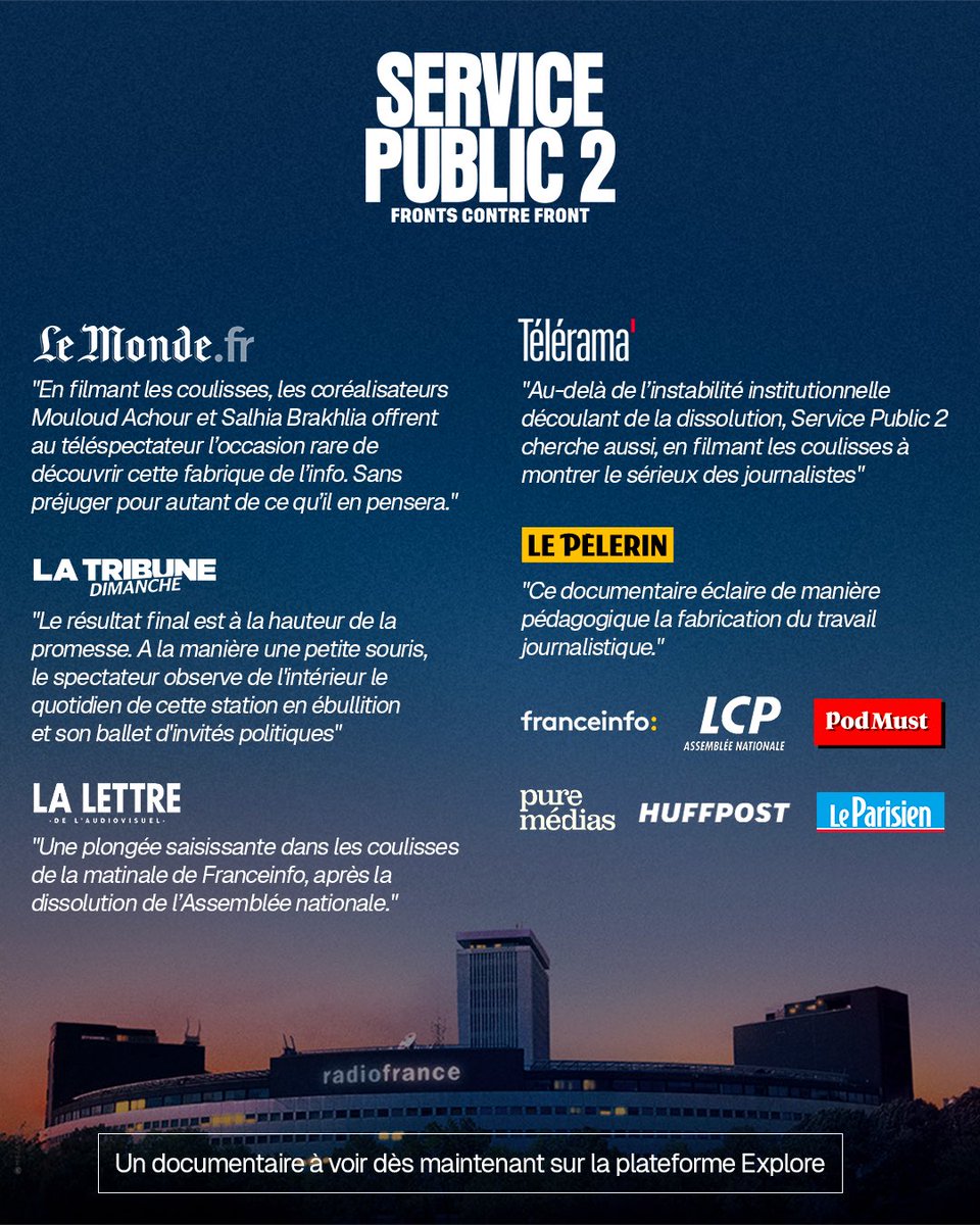 salhiabrakhlia's tweet photo. SERVICE PUBLIC 2 Fronts contre front
Un film à découvrir sur la plateforme EXPLORE (Apple TV, orange, free,…)
Et le 30 décembre à 20h30 sur @LCP  ! https://t.co/1oRhn4ZJnf