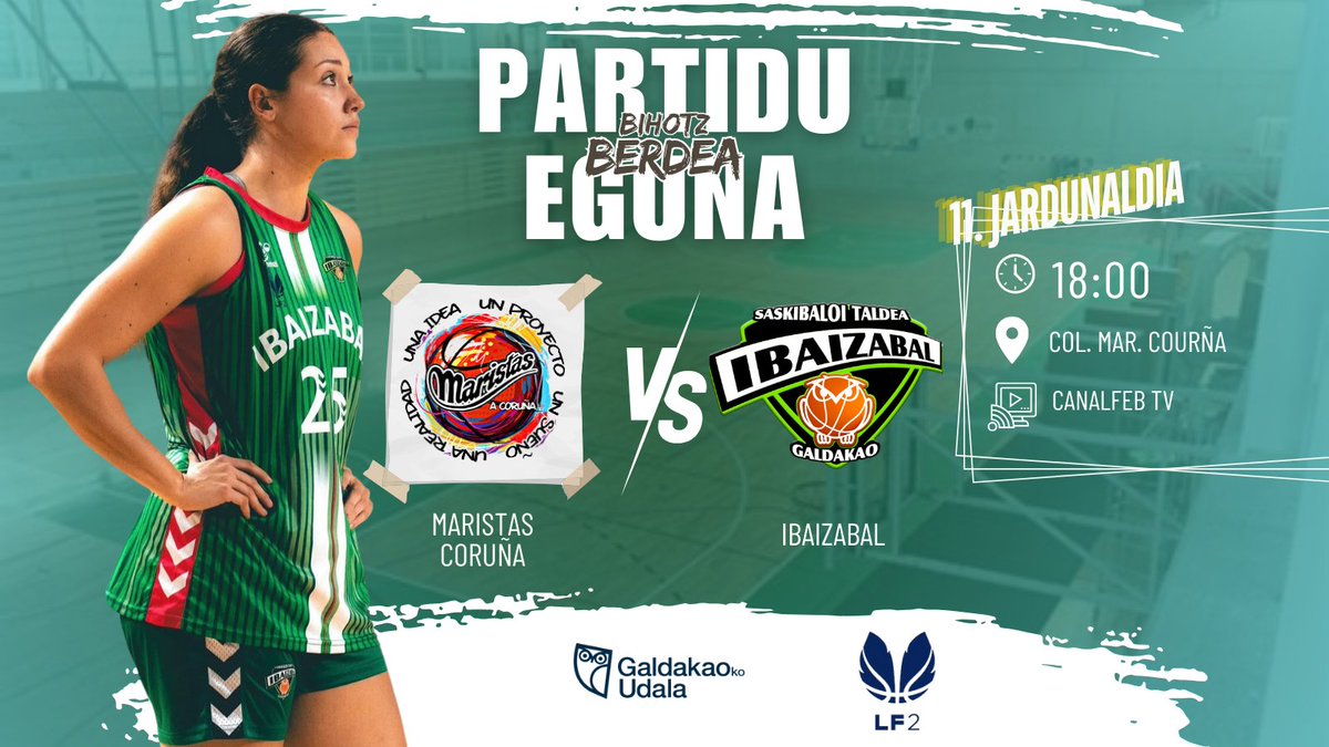 🔥𝙂𝘼𝙈𝙀 𝘿𝘼𝙔🔥

#LF2
1️⃣1️⃣.Jardunaldia
⏰ 18:00
🆚 <a href="/MaristasCoruna/">Club Maristas Coruña</a>
🏟️ Col. Maristas Coruña
📺:canalfeb.tv/live?l=BD98BFE…
🟢 Urtea Galizan itxiko dugu aurten, taldearen momentu ona bermatzeko aukera gaur! Bultza neskak!