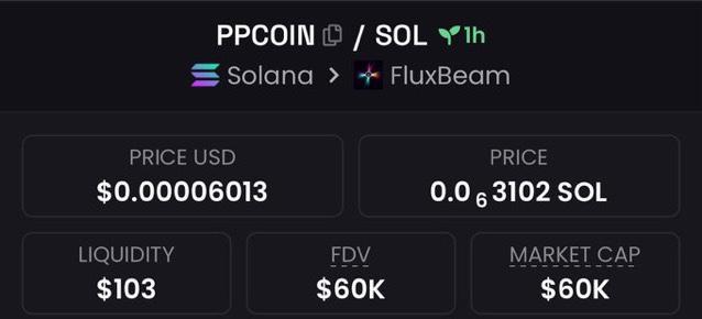TomCliffe9's tweet photo. I aped $PPCOIN at $60k mcap in my private TG.
#PPCOIN #Solana #SolanaMemeCoin #memecoins https://t.co/WH0pQZ48cs