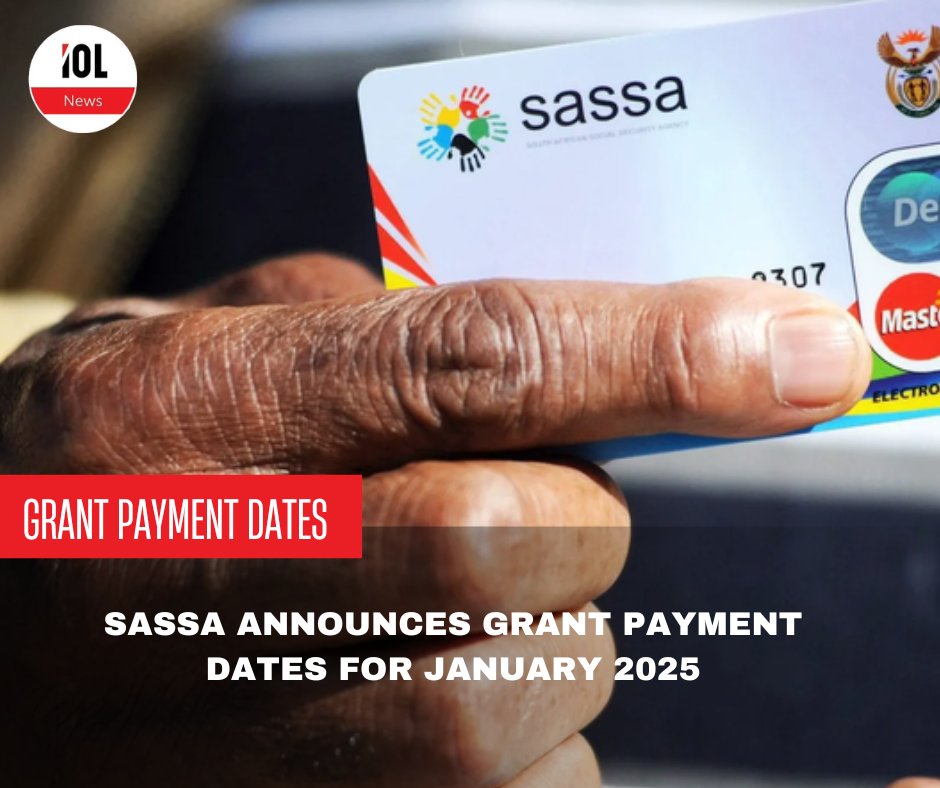 IOL's tweet photo. The South African Social Security Agency (Sassa) has revealed the Sassa grant payment and the Covid-19 SRD (Social Relief of Distress) payment dates for January 2025.
#news #SASSA #grants #PaymentDates
Read on
https://t.co/AdhxYhk1PF https://t.co/1fmWIUM8Cx