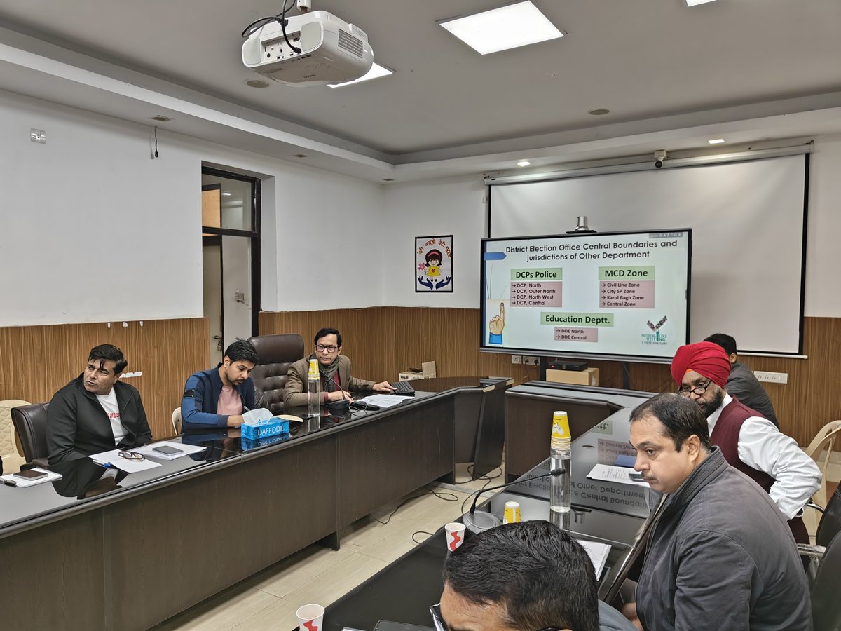 DMCentralDelhi's tweet photo. Meeting with DCP and Nodal Officer of various department regarding PS Management and Preparedness for Delhi Assembly Election 2025
#ElectionPlanning #MyDelhiMyVote #PledgeToVote #delhiassemblyelection2025 https://t.co/hQqAhJa6ZO