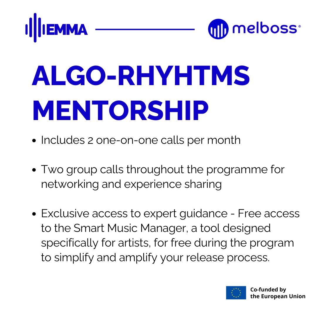 European Music Managers Alliance (EMMA) (@emmaalliance) on Twitter photo ⭕️ Don’t miss this opportunity to participate in <a href="/melbossmusic/">Melboss</a> two-month mentorship program.
Submit your application by emailing:
👉 Jaime Castanosa: jaime@melboss.com
👉 Carolina Noa: carolina.noa@melboss.com
⏰ Apply before December 31!
melboss.com ⭕️ Don’t miss this opportunity to participate in <a href="/melbossmusic/">Melboss</a> two-month mentorship program.
Submit your application by emailing:
👉 Jaime Castanosa: jaime@melboss.com
👉 Carolina Noa: carolina.noa@melboss.com
⏰ Apply before December 31!
melboss.com