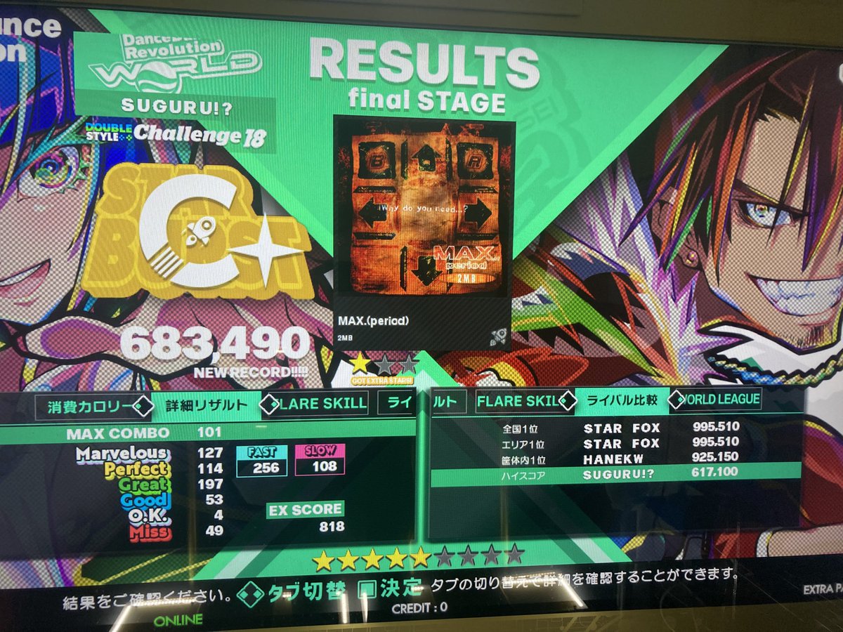 dropout260's tweet photo. 新規DP18クリア！

いきなりBPM600の
高速部分には対応できなくて
閉店していたけれど、

それまでにゲージを貯めて、
頑張って耐えました。

#DDR
#DP18 https://t.co/S9BAvJeCvE