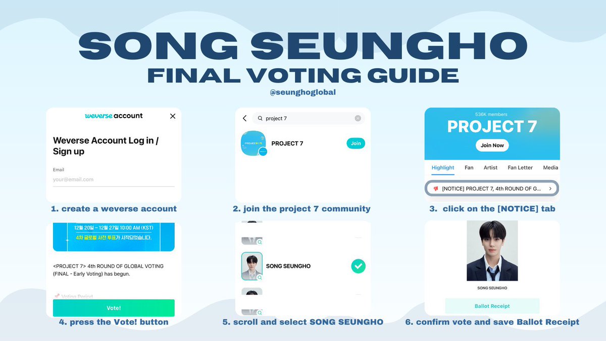 SEUNGHOGLOBAL's tweet photo. 🗳️ Final Round Voting Guide for #SEUNGHO

Here is the updated guide for the new ONE PICK voting for Song Seungho! Make sure to reference it when you vote! 

#SONGSEUNGHO #송승호
#PROJECT7 #프로젝트7 https://t.co/ChXWbm8Hxg